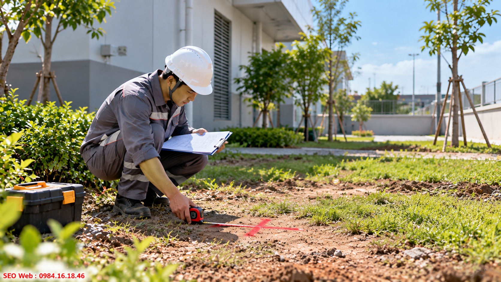 Lựa chọn khu vực đất thuận lợi trước khi thi công tiếp địa Vị trí đóng cọc phù hợp giúp duy trì khả năng tản dòng tốt