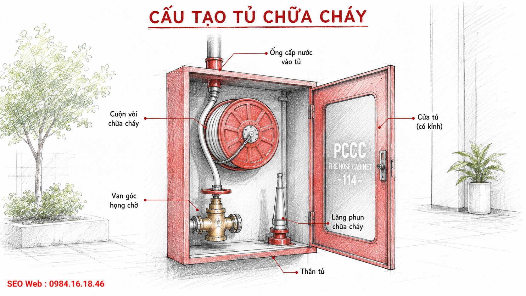 Khung vỏ chắc chắn giúp tăng độ bền cho tủ chữa cháy